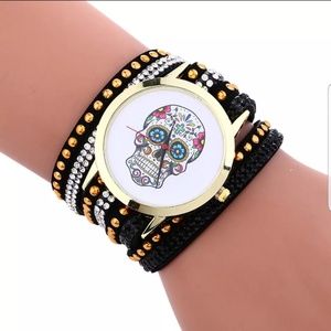 Sugar skull leather bracelet watch
